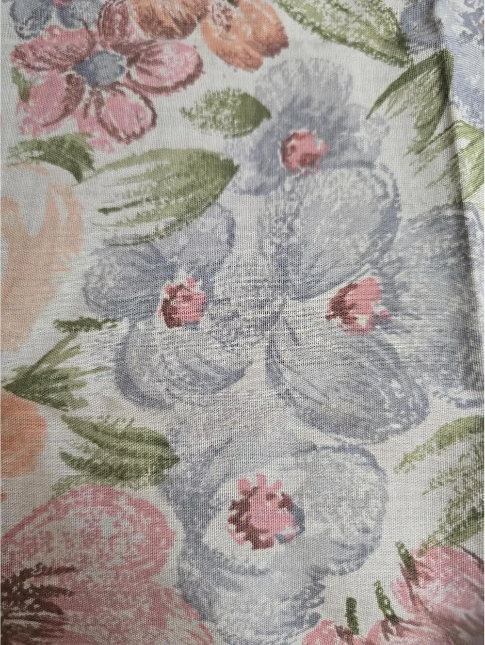 Vintage Set of 6 Floral Print Pink Blue Cotton Napkins
